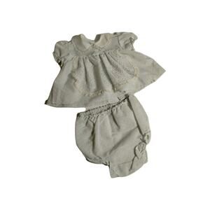 Vintage Cutest One 6-9 M Baby Dress & Bloomers Lt Green White Polka Dots & Lace